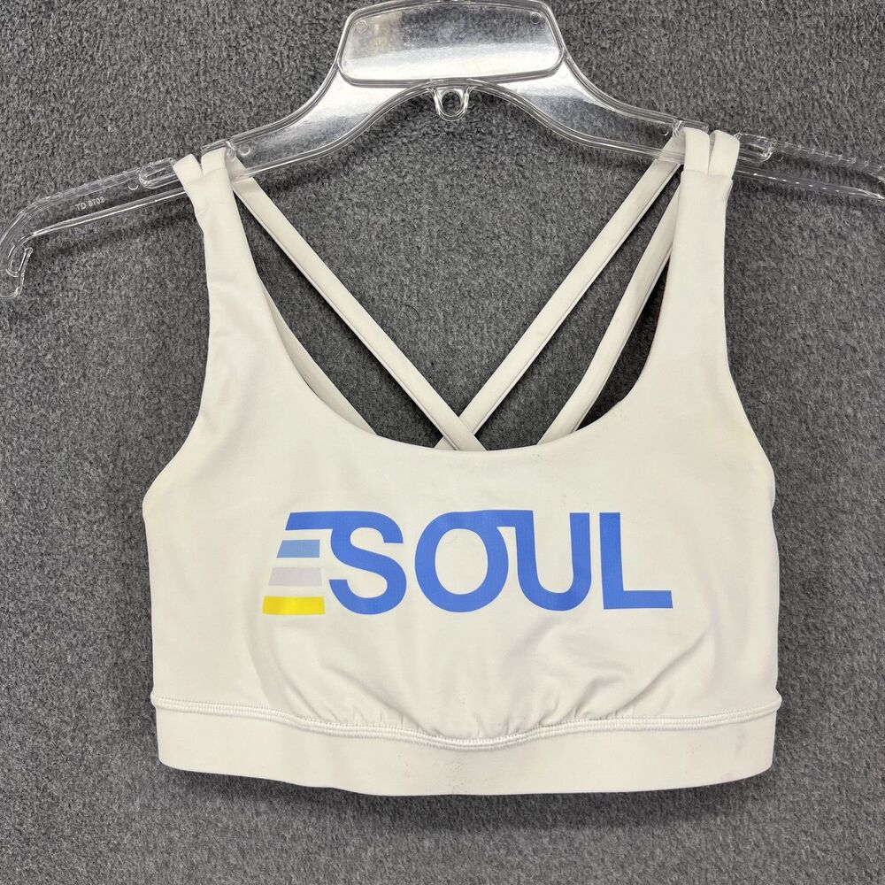 Lululemon Sports Bra Womens 6 White Soul Cycle Strappy Back Yoga Cross Train Gym